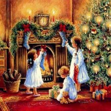 Оригинал схемы вышивки «дети у новогодней елки» (№1630512)