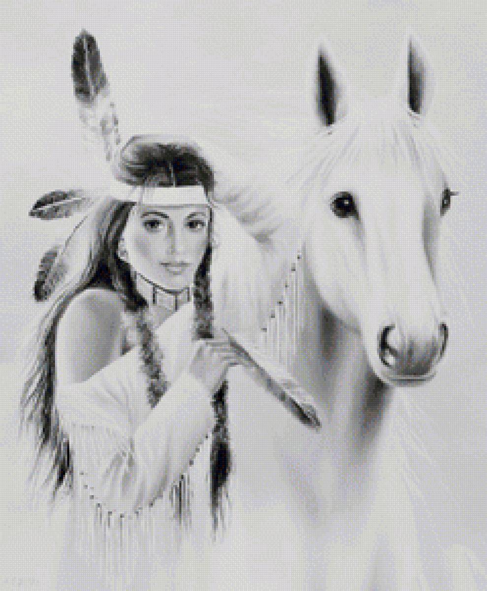 Девушка и конь - девушка конь индейцы - предпросмотр