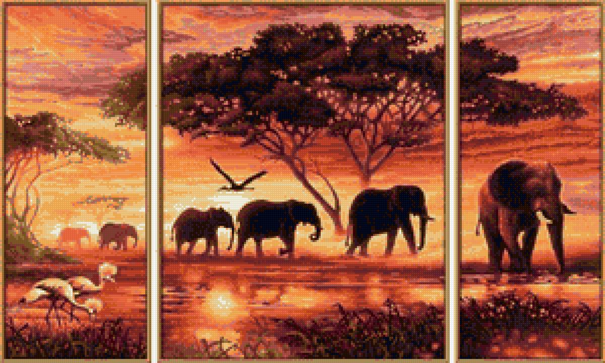 триптих африканские слоны 3 большая - предпросмотр