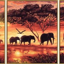 триптих африканские слоны 3 большая