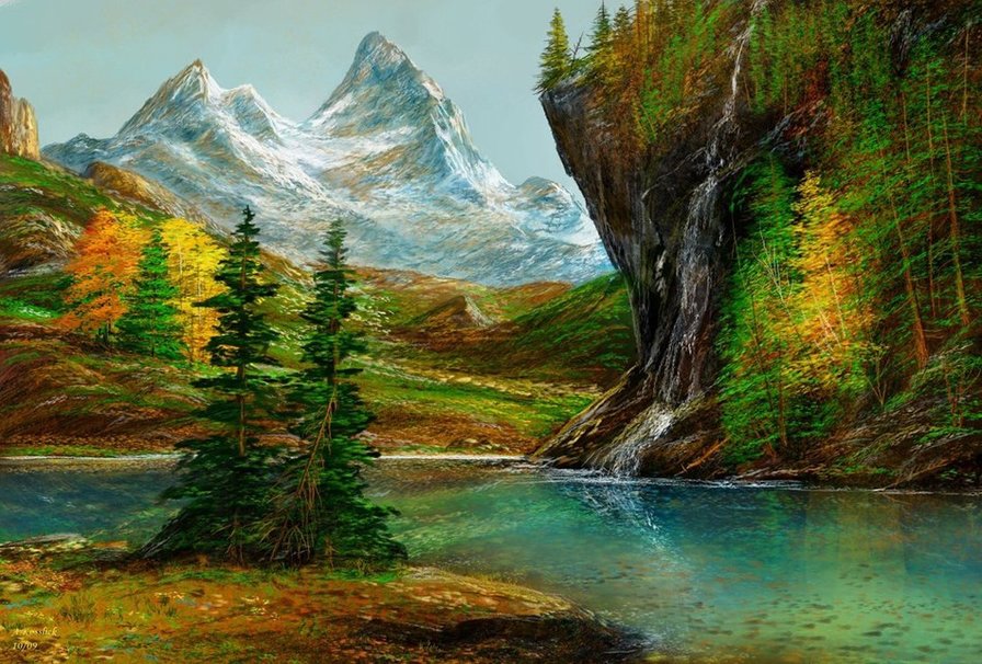 Осень в горах - скала, горы, лес, пейзаж, озеро - оригинал