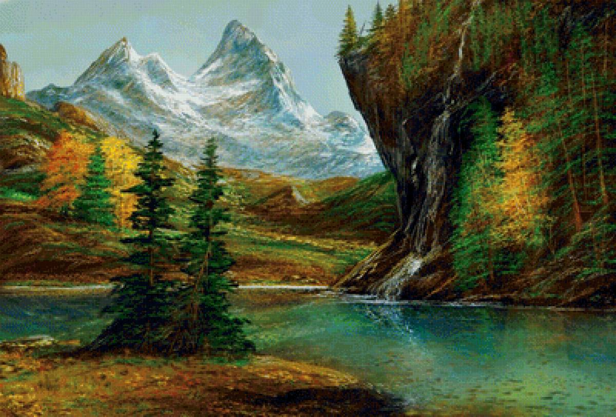 Осень в горах - озеро, лес, скала, пейзаж, горы - предпросмотр