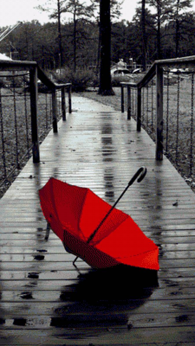 Красный зонтик - монохром, зонт, белый, красный, зонтик, черный - предпросмотр