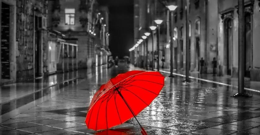 Красный зонтик 3 - черный, зонт, белый, красный, монохром - оригинал