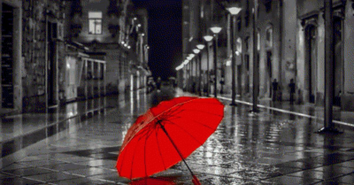 Красный зонтик 3 - красный, зонт, черный, белый, монохром - предпросмотр