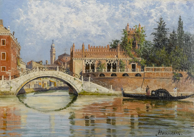 №1639092 - каналы, мост, италия, дома, венеция, живопись, город - оригинал