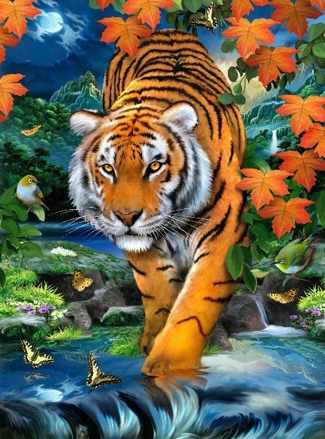 Мир животных - арт, природа, тигр, фэнтези - оригинал