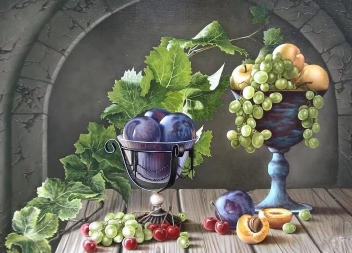 натюрморт с виноградом - виноград, картина, натюрморт - оригинал