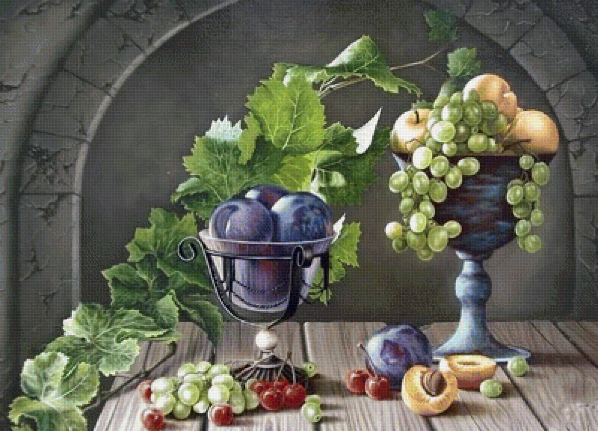 натюрморт с виноградом - натюрморт, виноград, картина - предпросмотр