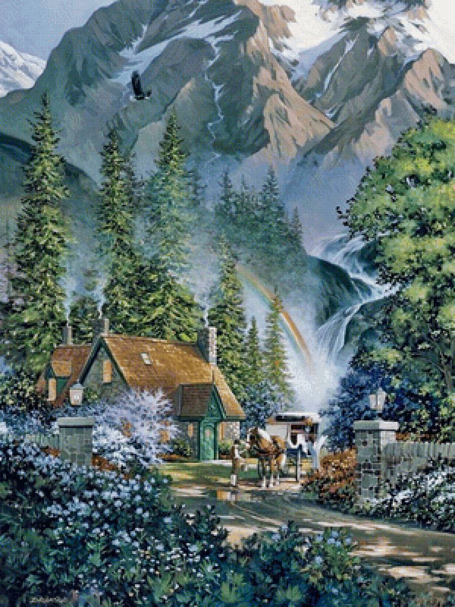 дом в горах - картина, природа, пейзаж - предпросмотр