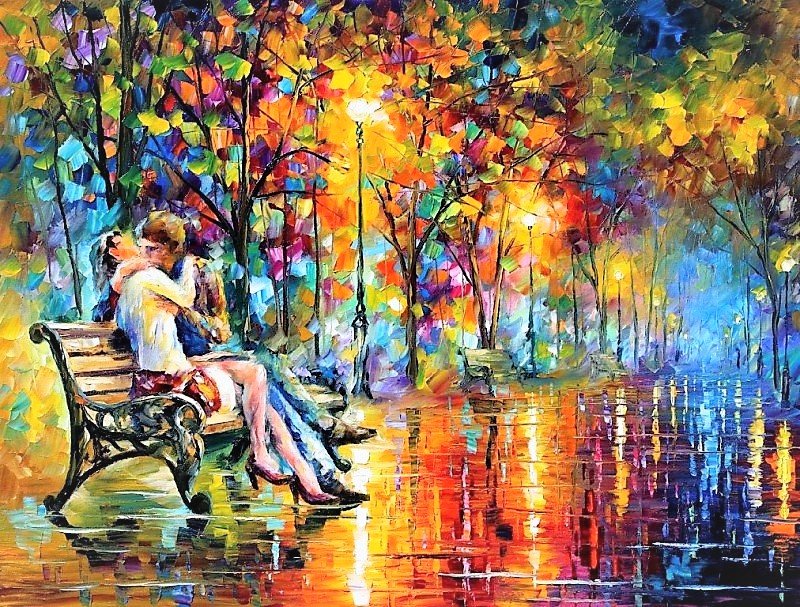 Поцелуй в парке - люди, картина, живопись - оригинал