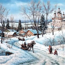 Оригинал схемы вышивки «Деревня зимой» (№1647629)