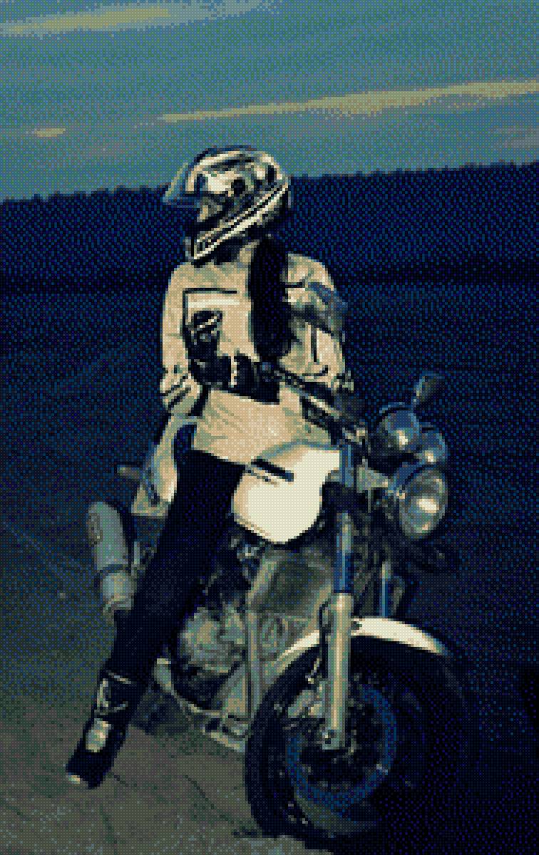 Девушка на мотоцикле - вечер, мотоцикл, девушка - предпросмотр