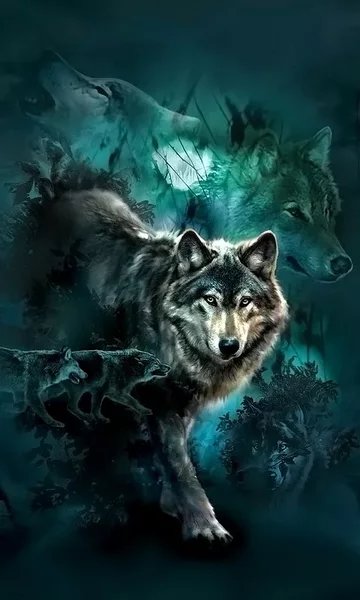 Лесной хранитель - лес, ночь, дух, луна, волк - оригинал