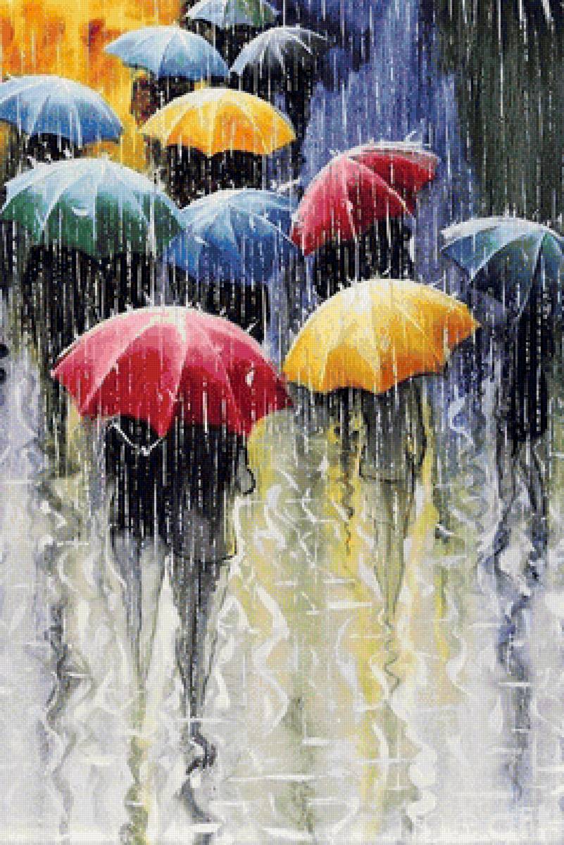 Дождь - люди, картина, живопись - предпросмотр