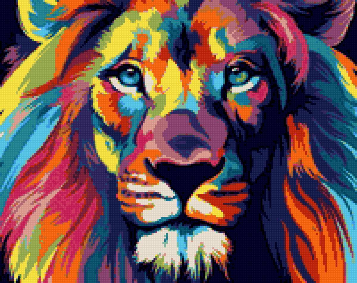 Радужный лев - лев, leon, цвет, краски - предпросмотр