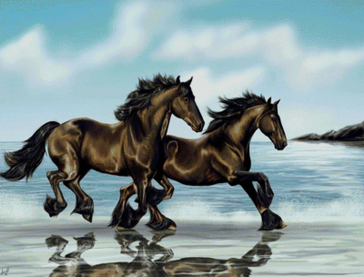 "Купание коней" - море, лошади, бег по берегу - предпросмотр