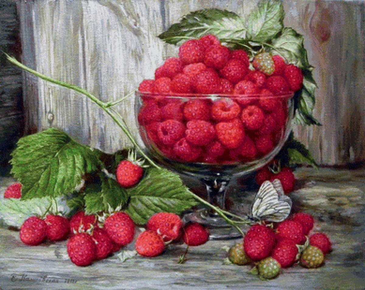 Натюрморт с малиной - ягоды, живопись, натюрморт - предпросмотр