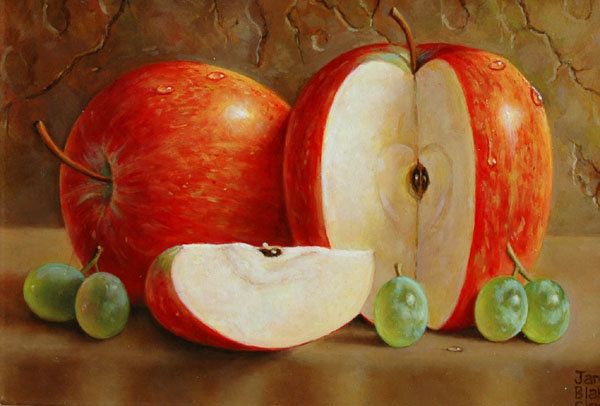 Натюрморт с яблоками - фрукты, натюрморт, живопись - оригинал