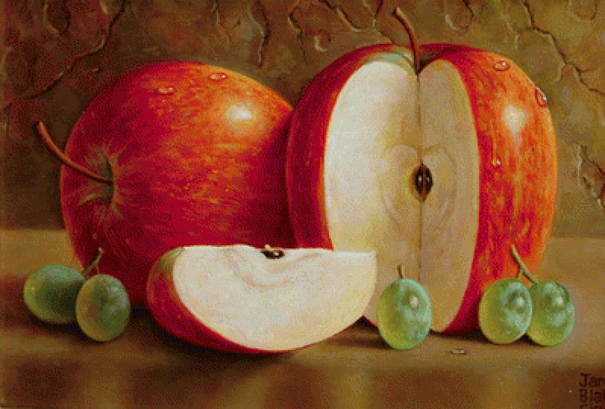 Натюрморт с яблоками - фрукты, натюрморт, живопись - предпросмотр