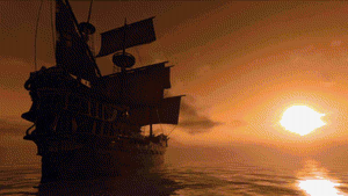 Корабль - закат, море, корабль. - предпросмотр