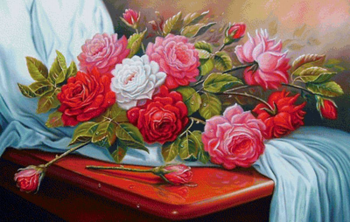 «Как хороши, как свежи были розы...» - розовые цветы, букет, красные цветы, розы, белые цветы - предпросмотр