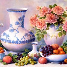 Оригинал схемы вышивки «Натюрморт фрукты и розы» (№1668767)