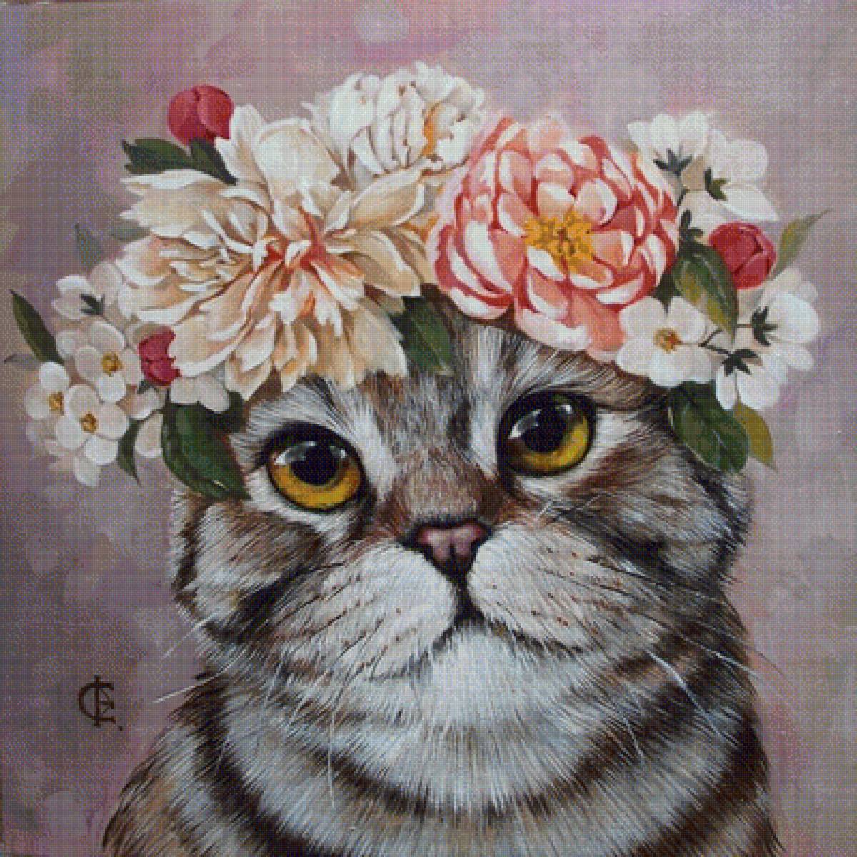 Иллюстратор Женя Филиппова - кошка, цветы - предпросмотр