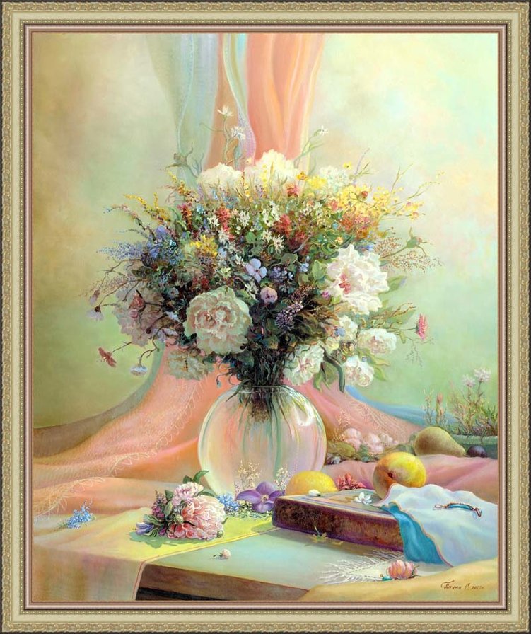 картина с букетом цветов - картина, живопись, пастель, цветы, букет - оригинал