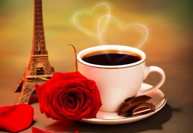 Кофе в Париже - париж, кофе, роза - оригинал