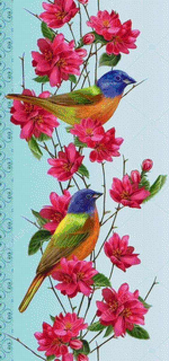 птицы в цветах - цветы, птицы - предпросмотр