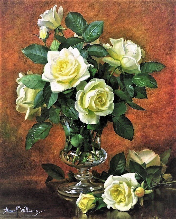 Букет белых роз - ваза, розы, букет - оригинал
