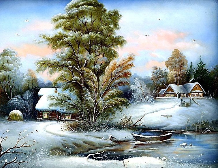 зима - лес, деревня, зима - оригинал