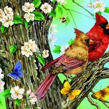 Оригинал схемы вышивки «Птички на дереве» (№1692073)