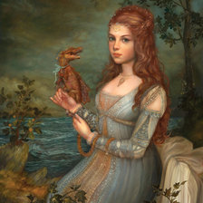 Оригинал схемы вышивки «Девушка с драконом» (№1694181)