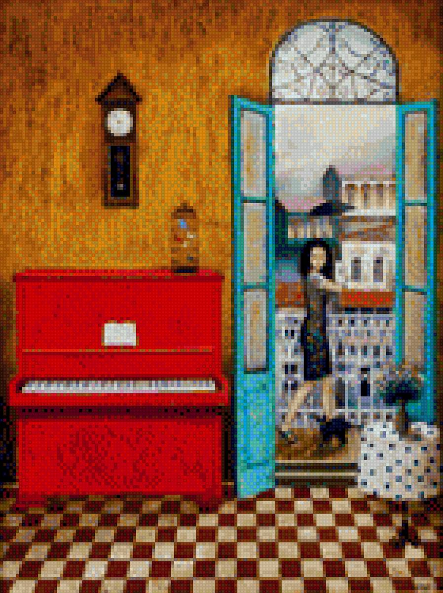 Рояль в кустах - девушка, пианино, кошка - предпросмотр