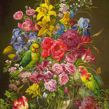 Схема вышивки «zátišie kvety,vtáci»