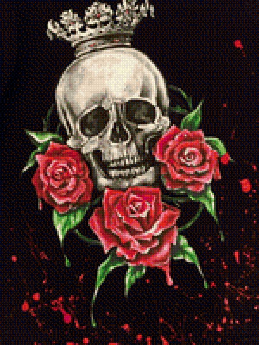 Королевская Смерть - череп, смерть, розы - предпросмотр