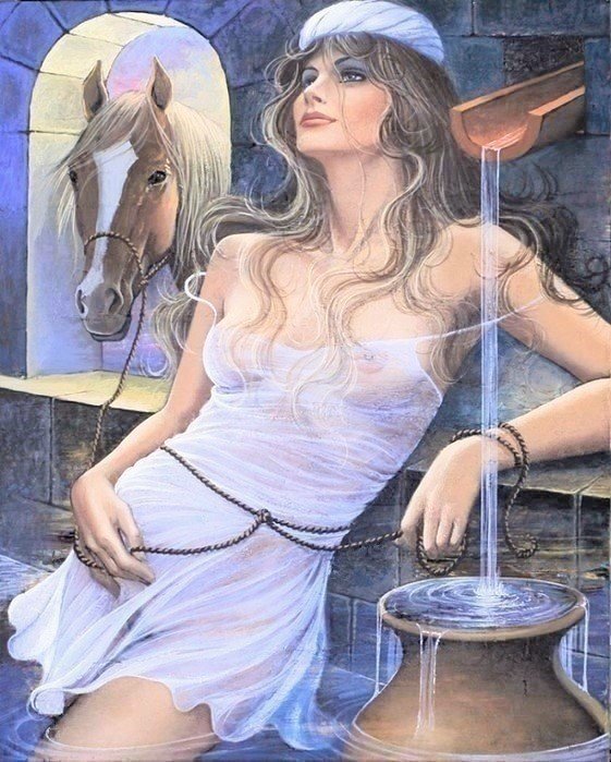 №1699932 - живопись, девушка, лошадь - оригинал