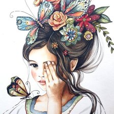 Оригинал схемы вышивки «девочка с бабочкой» (№1700443)
