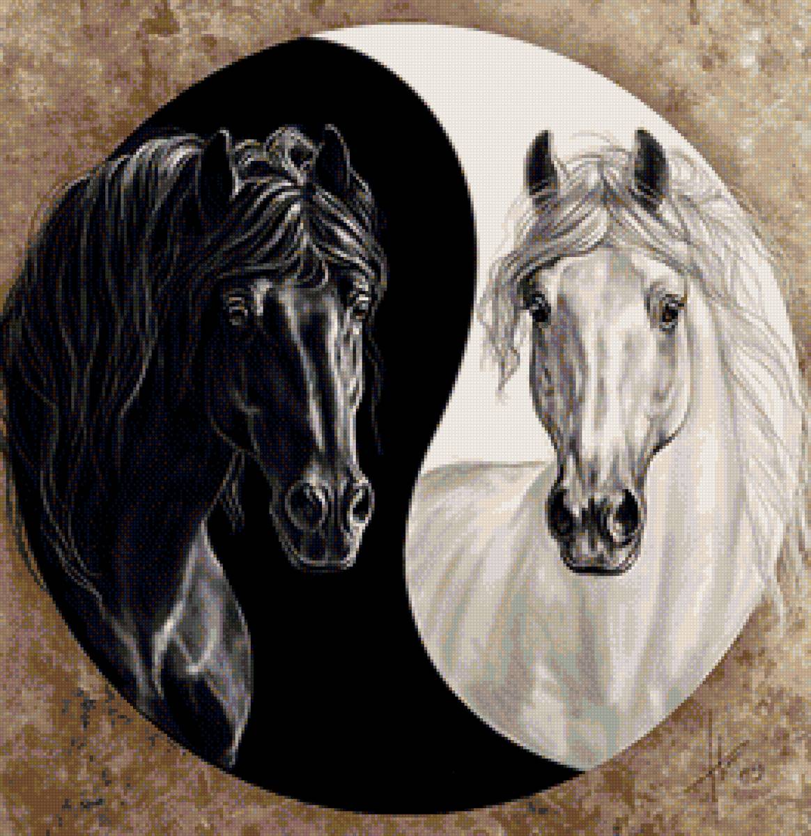 инь и янь - лошади, черное и белое - предпросмотр