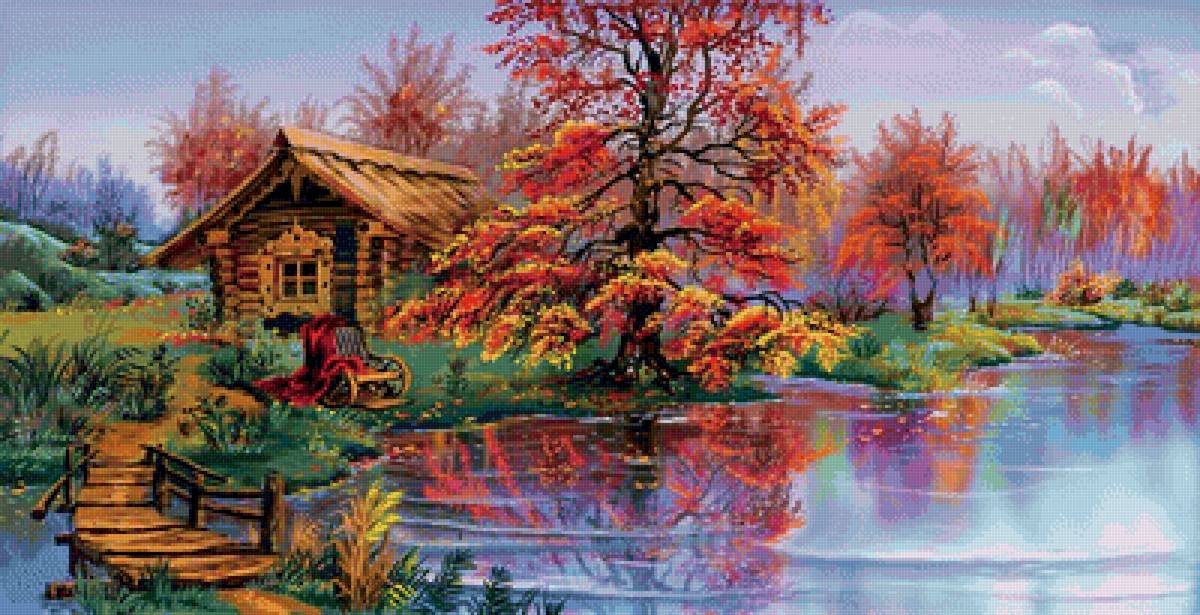 Сказочная осень - природа, река, пейзаж, картина, лес - предпросмотр