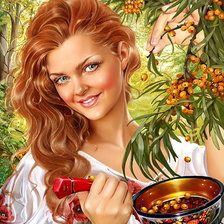 Оригинал схемы вышивки «девушка с ягодами» (№1703017)