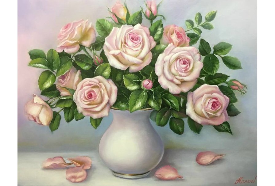 Розы в вазе - букет, цветы. ваза, розовые розы - оригинал