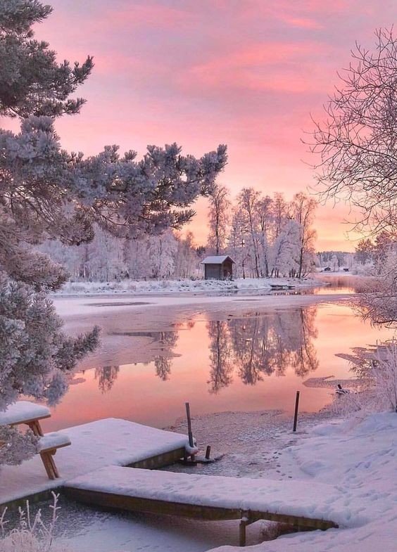 розовый рассвет - вода, зима . рассвет - оригинал
