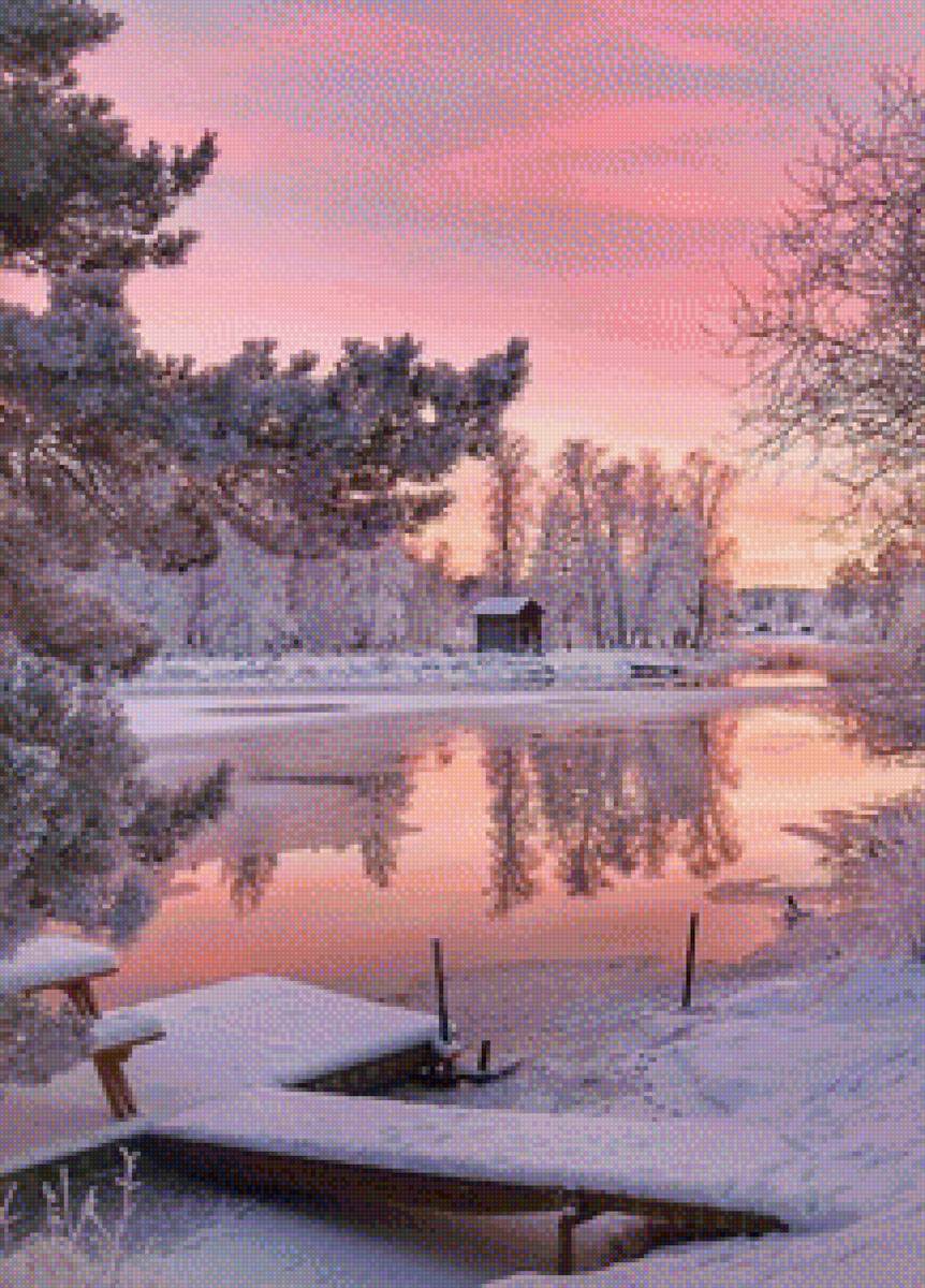 розовый рассвет - вода, зима . рассвет - предпросмотр