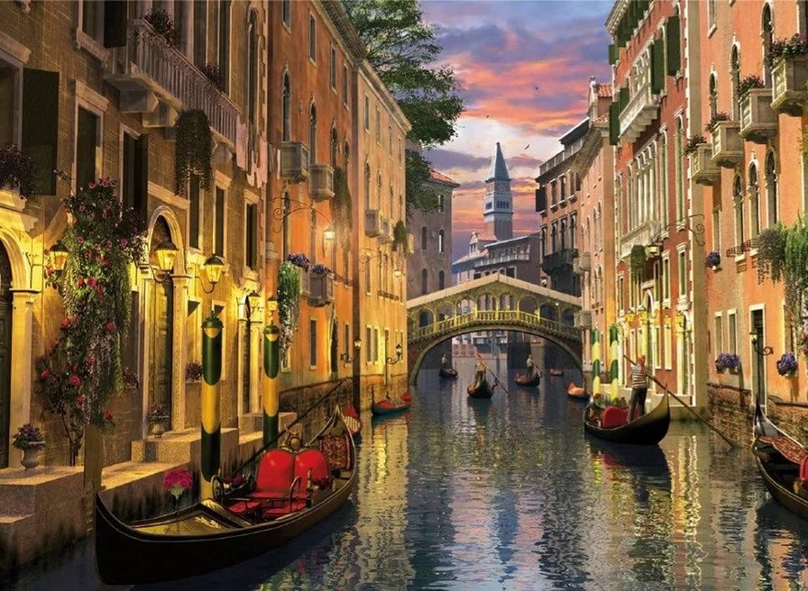 Венеция ночью - лодка, каналы, венеция - оригинал