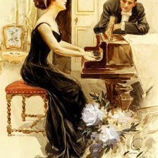 Оригинал схемы вышивки «Пара у пианино» (№1710062)