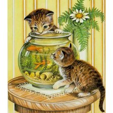 Оригинал схемы вышивки «Котята и аквариум» (№1712021)