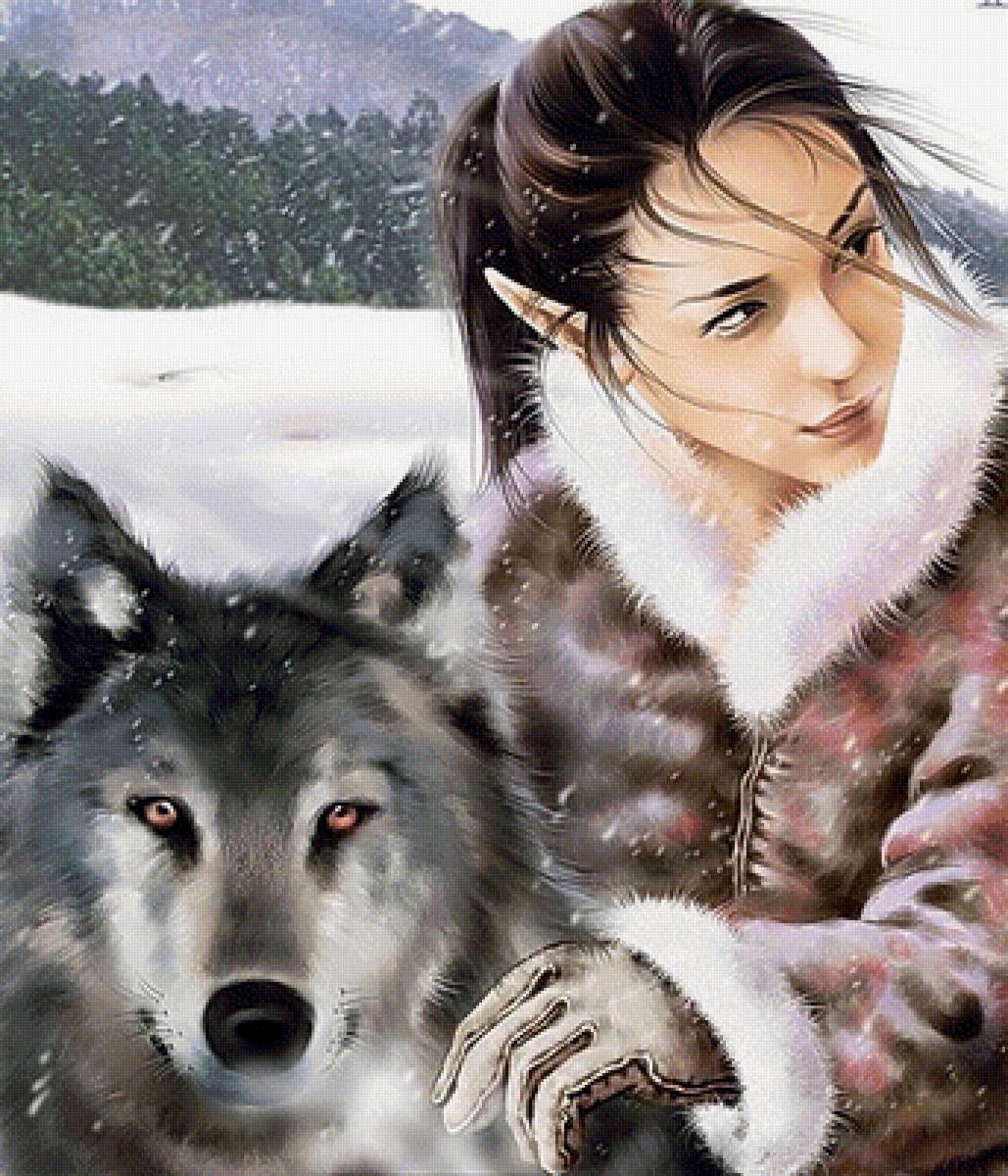 зима - девушка, собака - предпросмотр